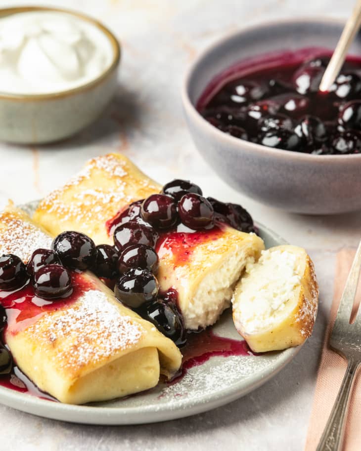 Cheese Blintz Recipe (Traditional PanFried Version with Blueberry